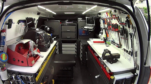 Inside view of a Fixed Rate Locksmith van